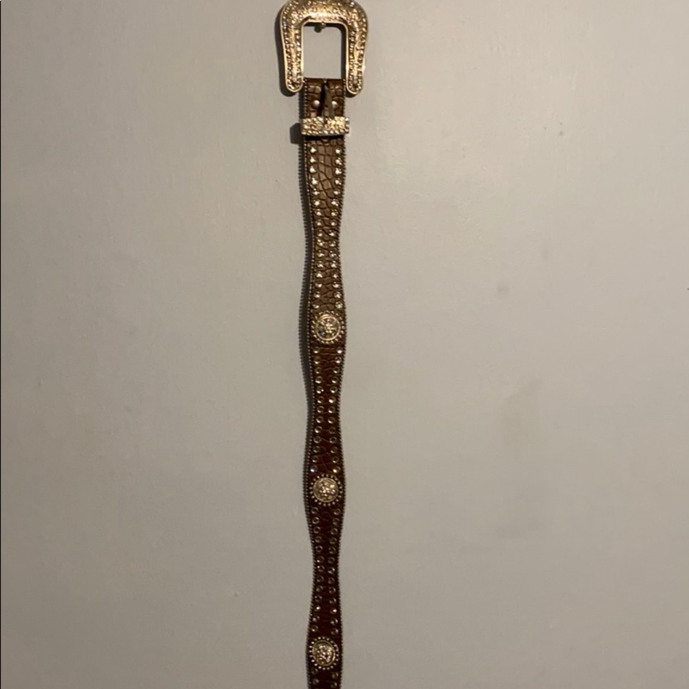 Western Leather Belt with Rhinestones